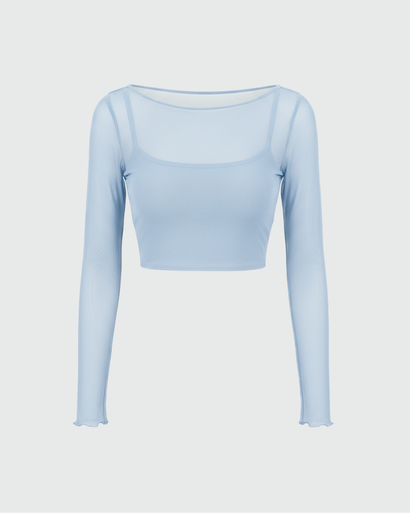 Укороченный лонгслив из сетки с встроенным топом