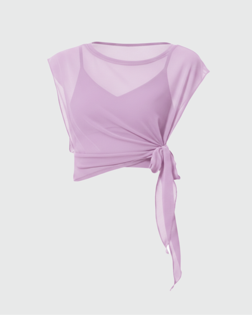 Майка без рукавов из сетки на завязках с внутренним топом