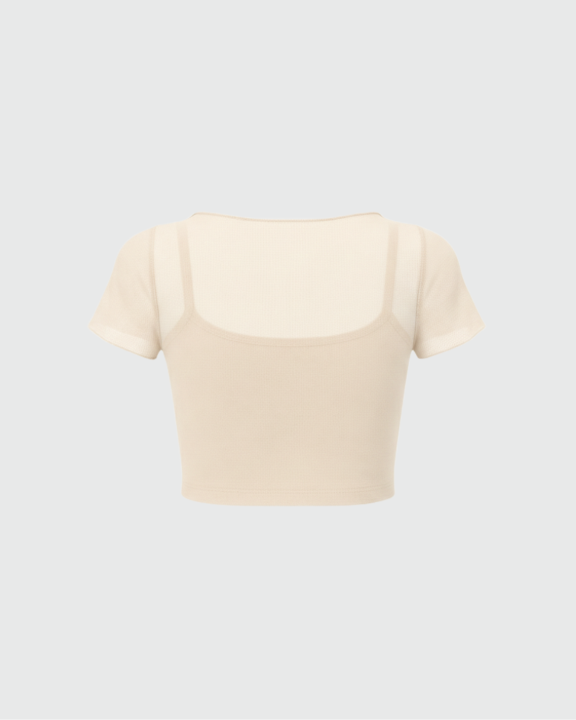 Укороченная футболка из сетки с внутренним топом