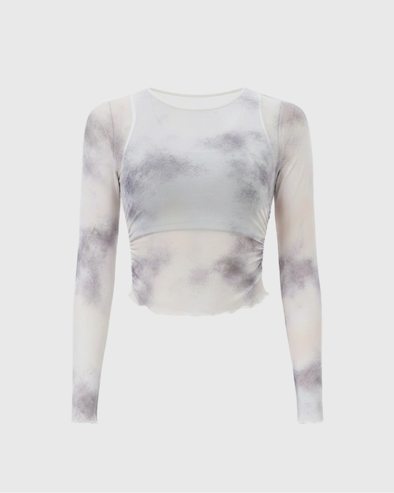 Лонгслив из сетки в технике tye-die с встроенным топом - 9 