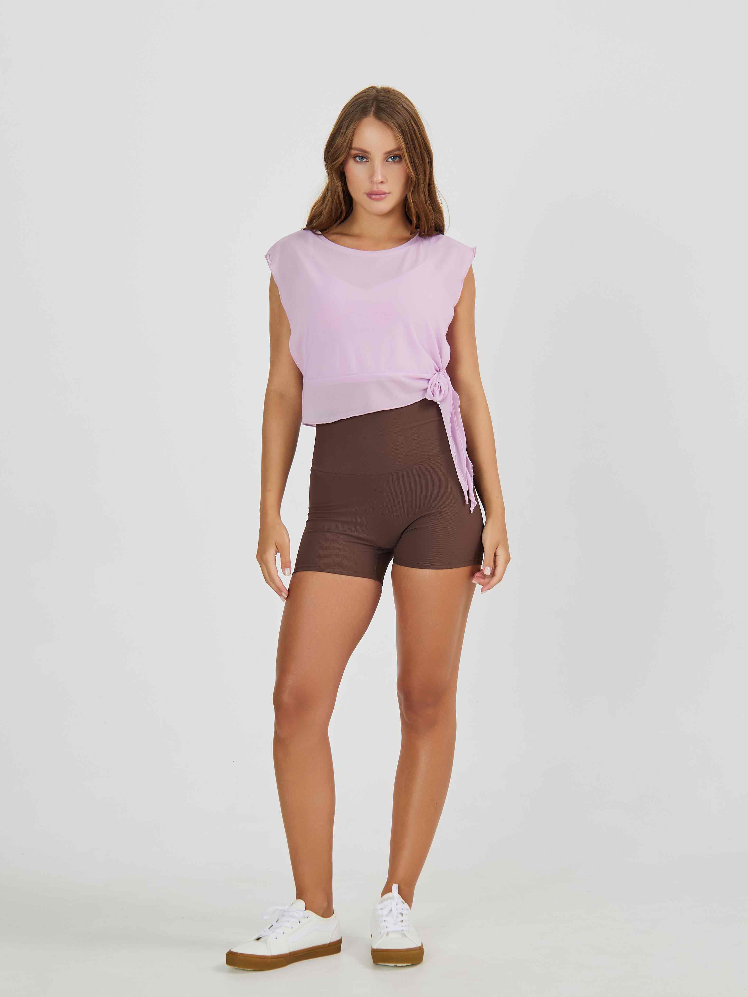 Майка без рукавов из сетки на завязках с внутренним топом