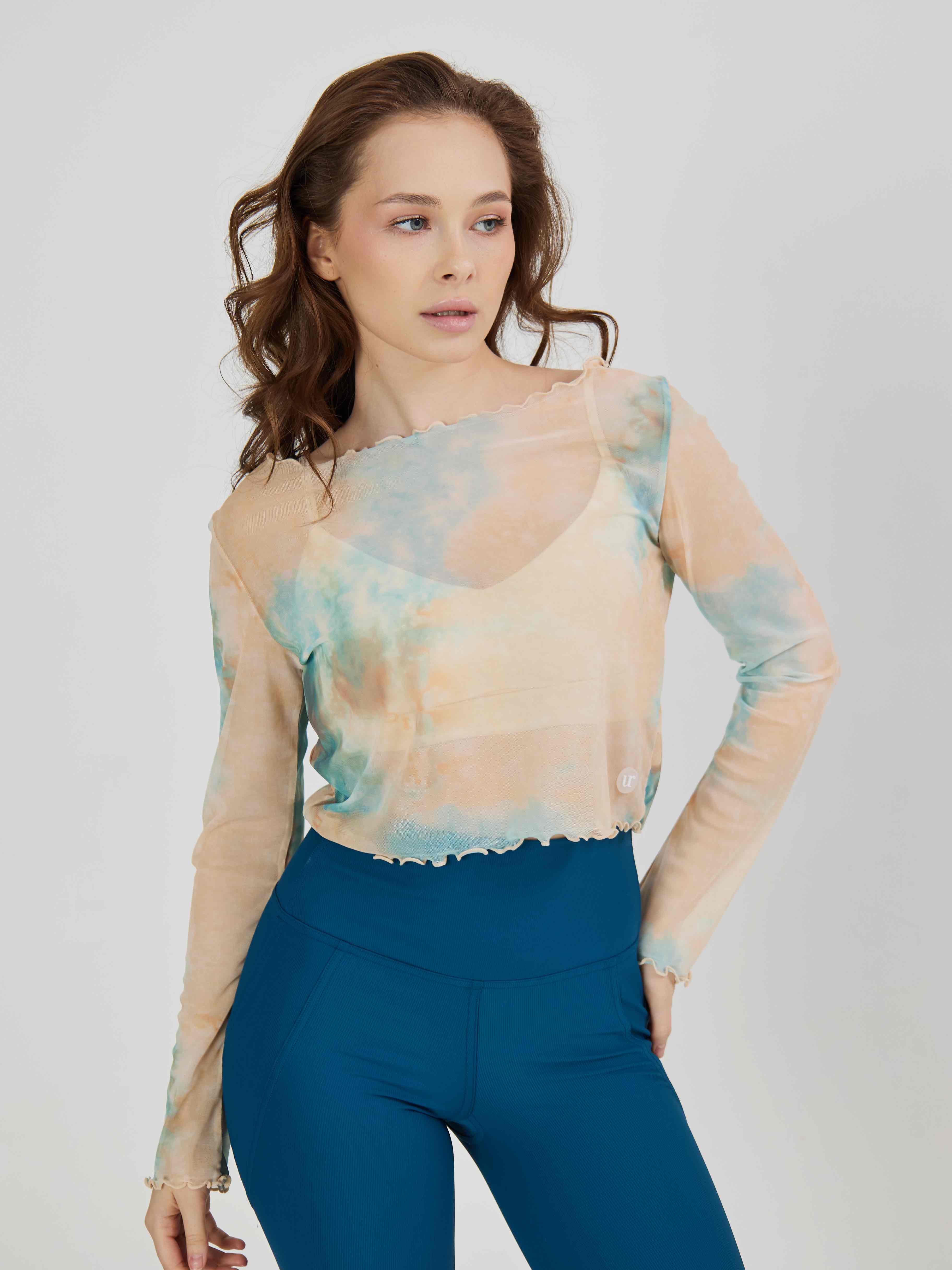 Лонгслив из сетки разноцветный в технике tye-die