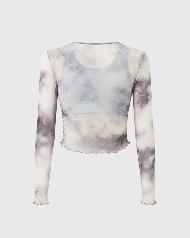 Лонгслив из сетки в технике tye-die с встроенным топом - 10 