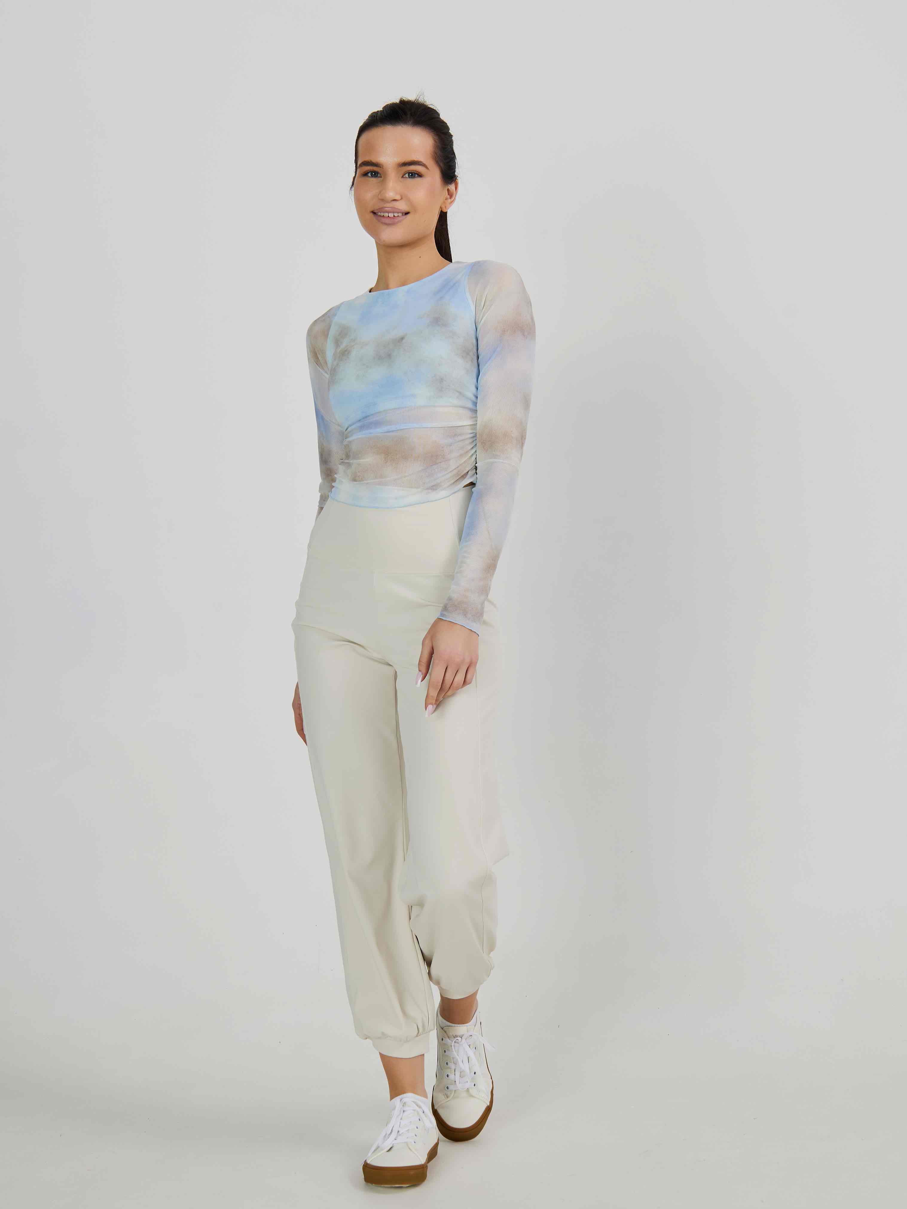 Брюки широкие с высокой посадкой с манжетом внизу