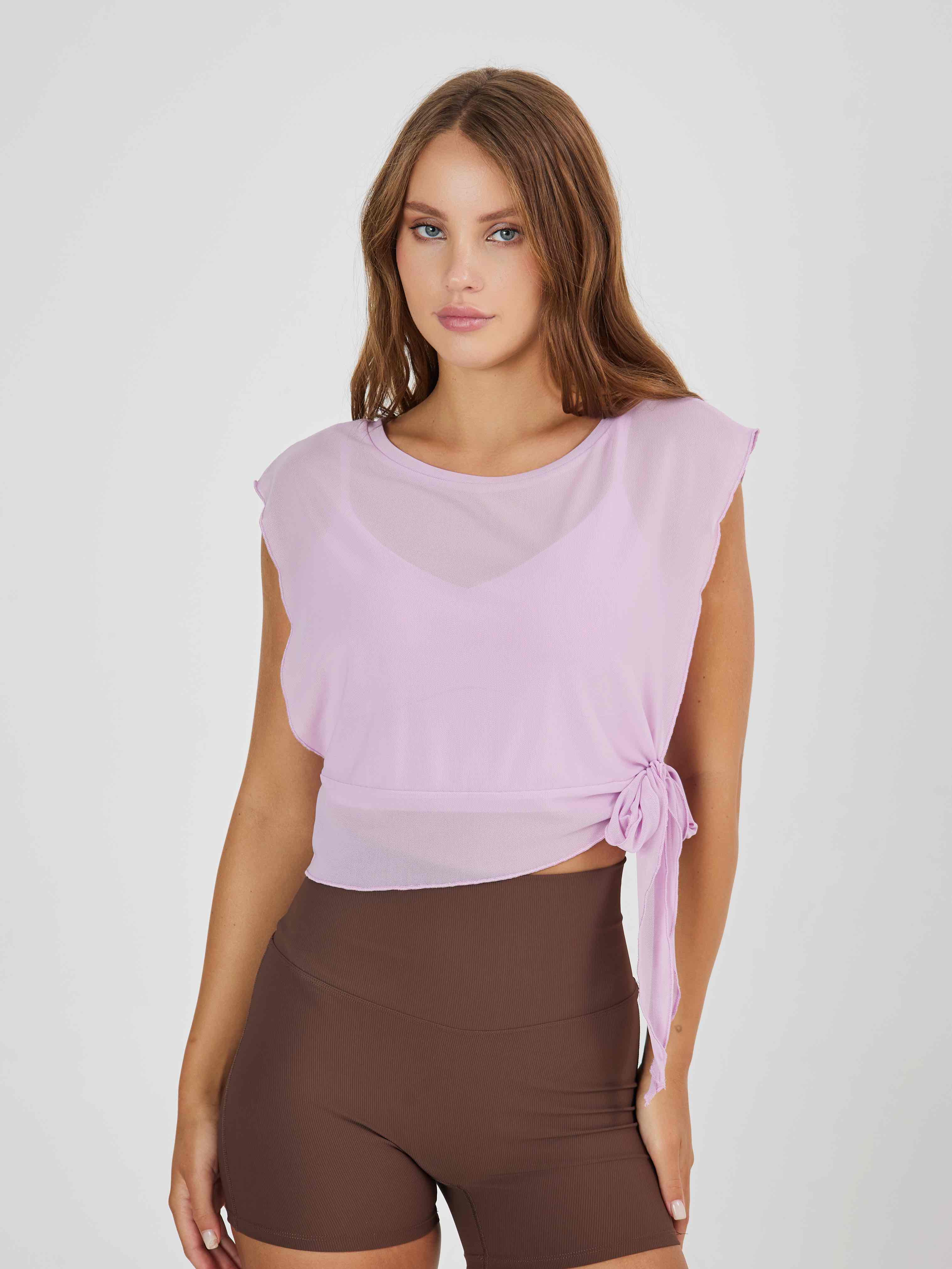 Майка без рукавов из сетки на завязках с внутренним топом