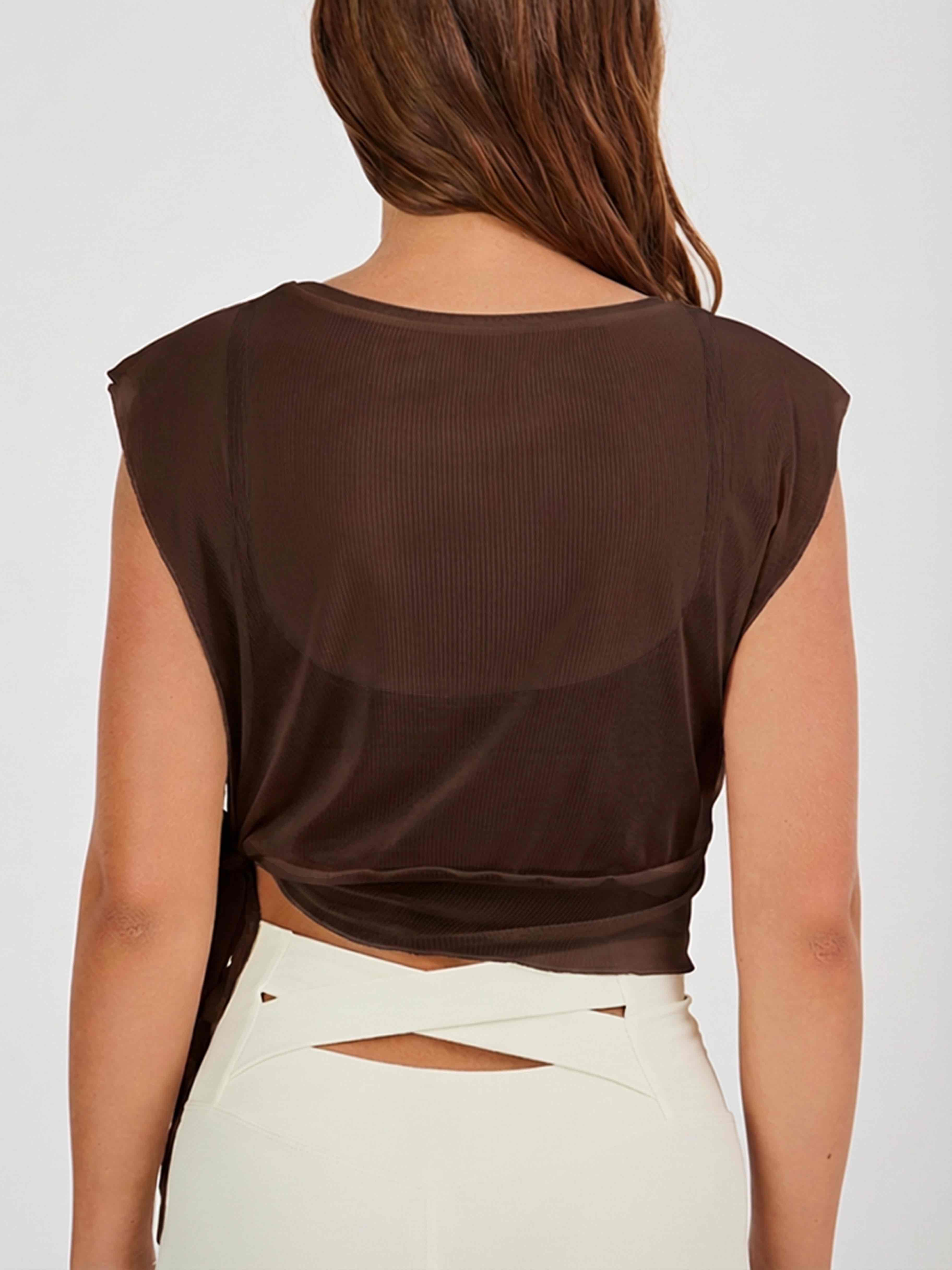 Майка без рукавов из сетки на завязках с внутренним топом