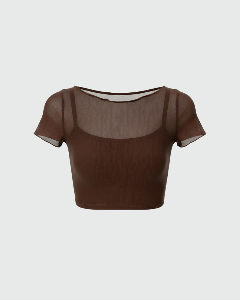 Укороченная футболка из сетки с внутренним топом