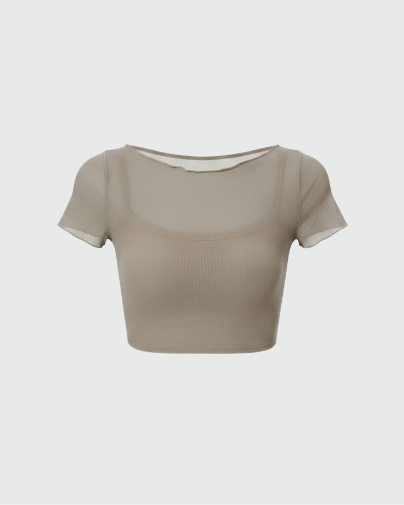 Укороченная футболка из сетки с внутренним топом