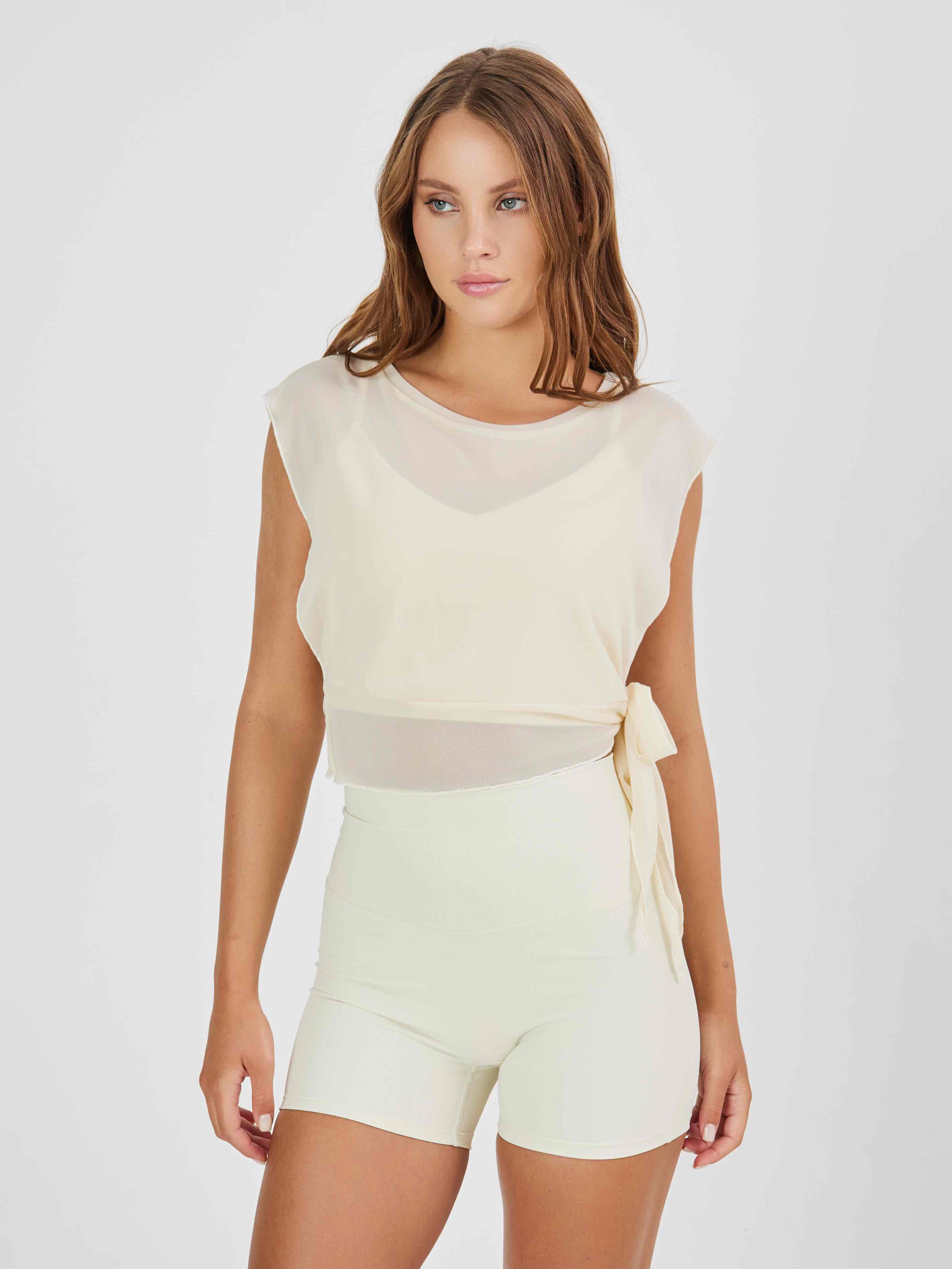 Майка без рукавов из сетки на завязках с внутренним топом