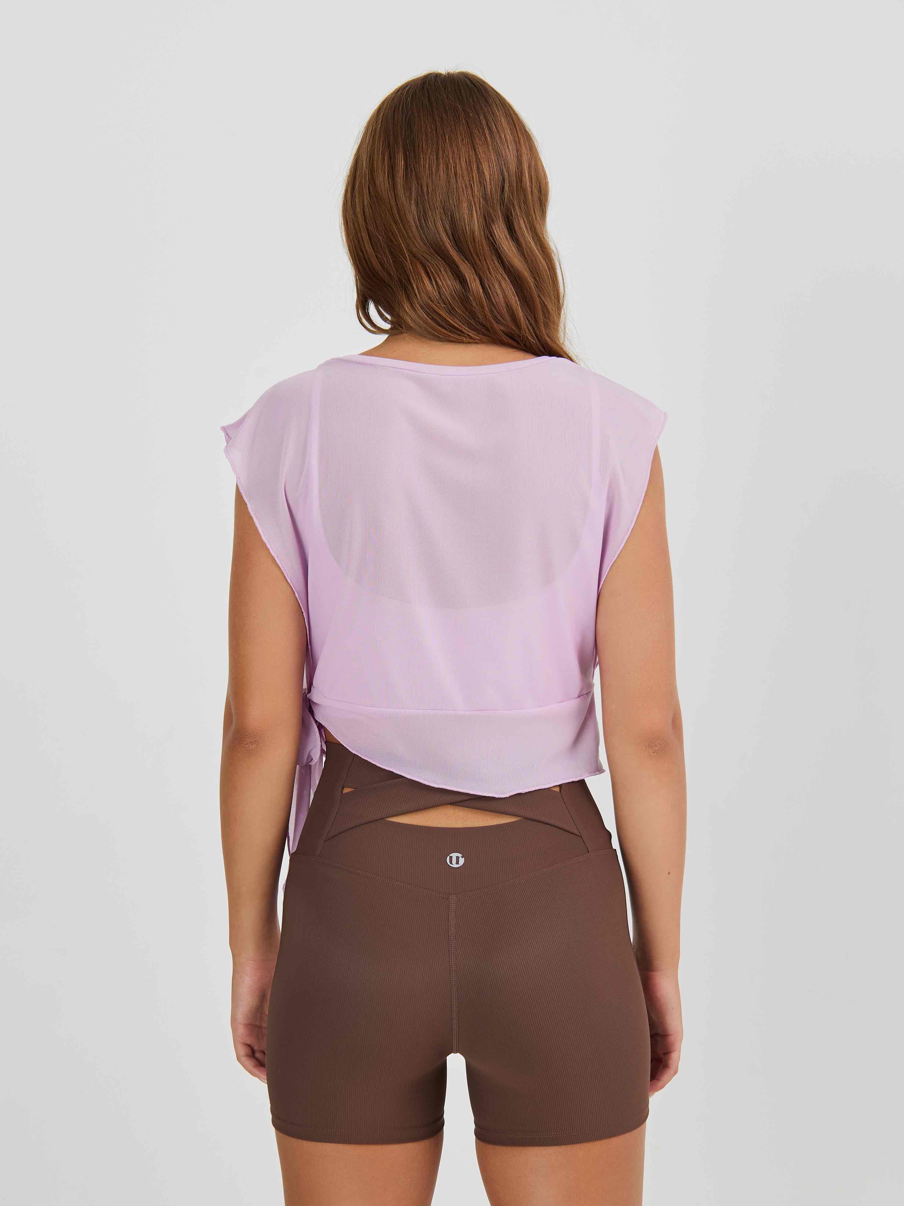 Майка без рукавов из сетки на завязках с внутренним топом