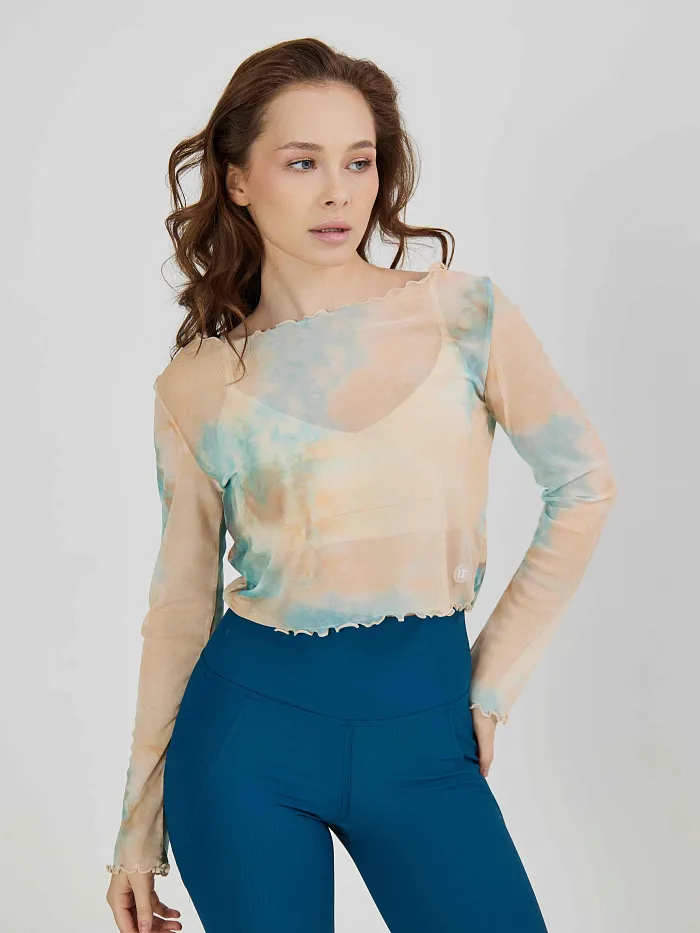 Лонгслив из сетки разноцветный в технике tye-die