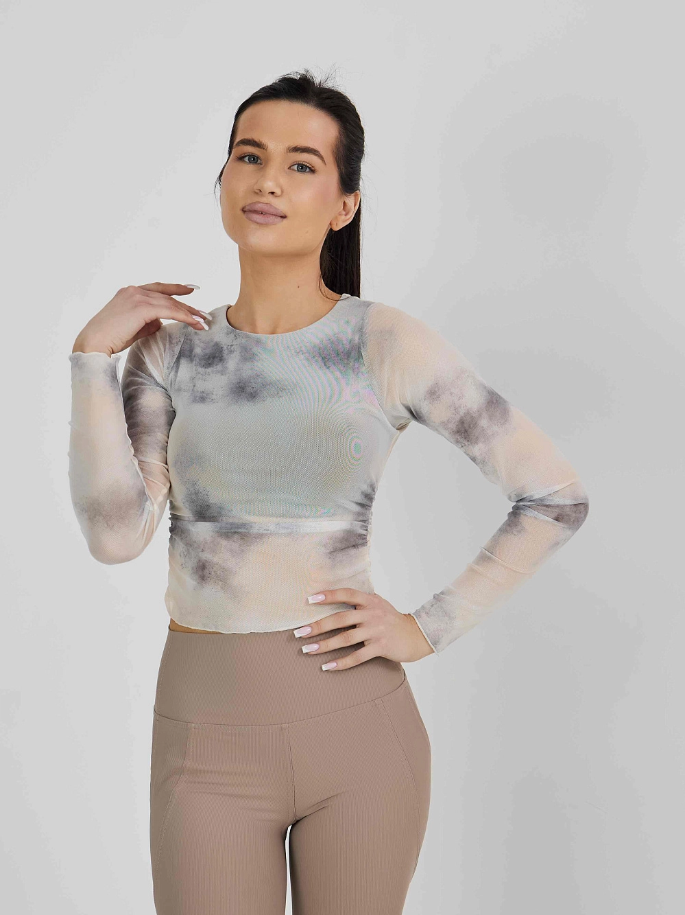Лонгслив из сетки в технике tye-die с встроенным топом - 6 