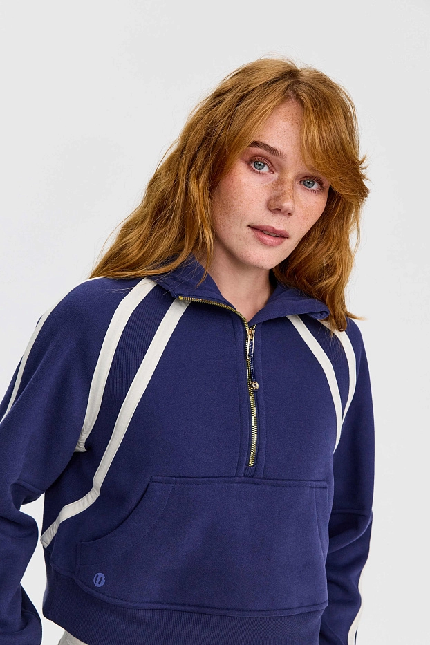 Худи оверсайз 1/2 zip с контрастными полосками UL